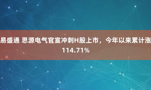 易盛通 思源电气官宣冲刺H股上市，今年以来累计涨114.71%